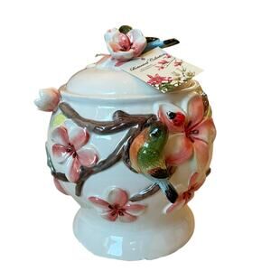 Botanical Collection by Corner Ruby 3D Floral Hummingbird Ceramic Canister NEW